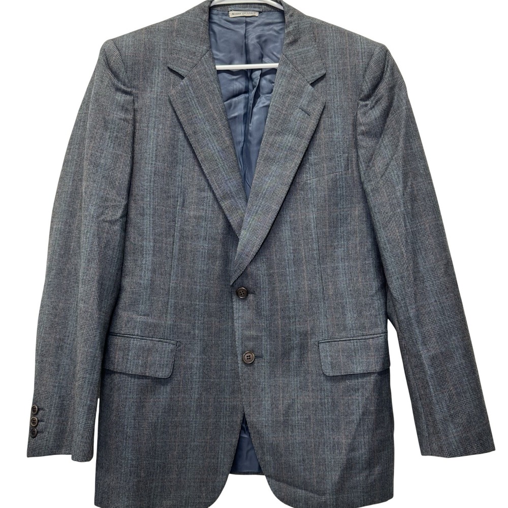 Wilkes Bashford Men's Wool/Silk Blazer Windowpane Blue Italy  US‎ 40R | EU 50